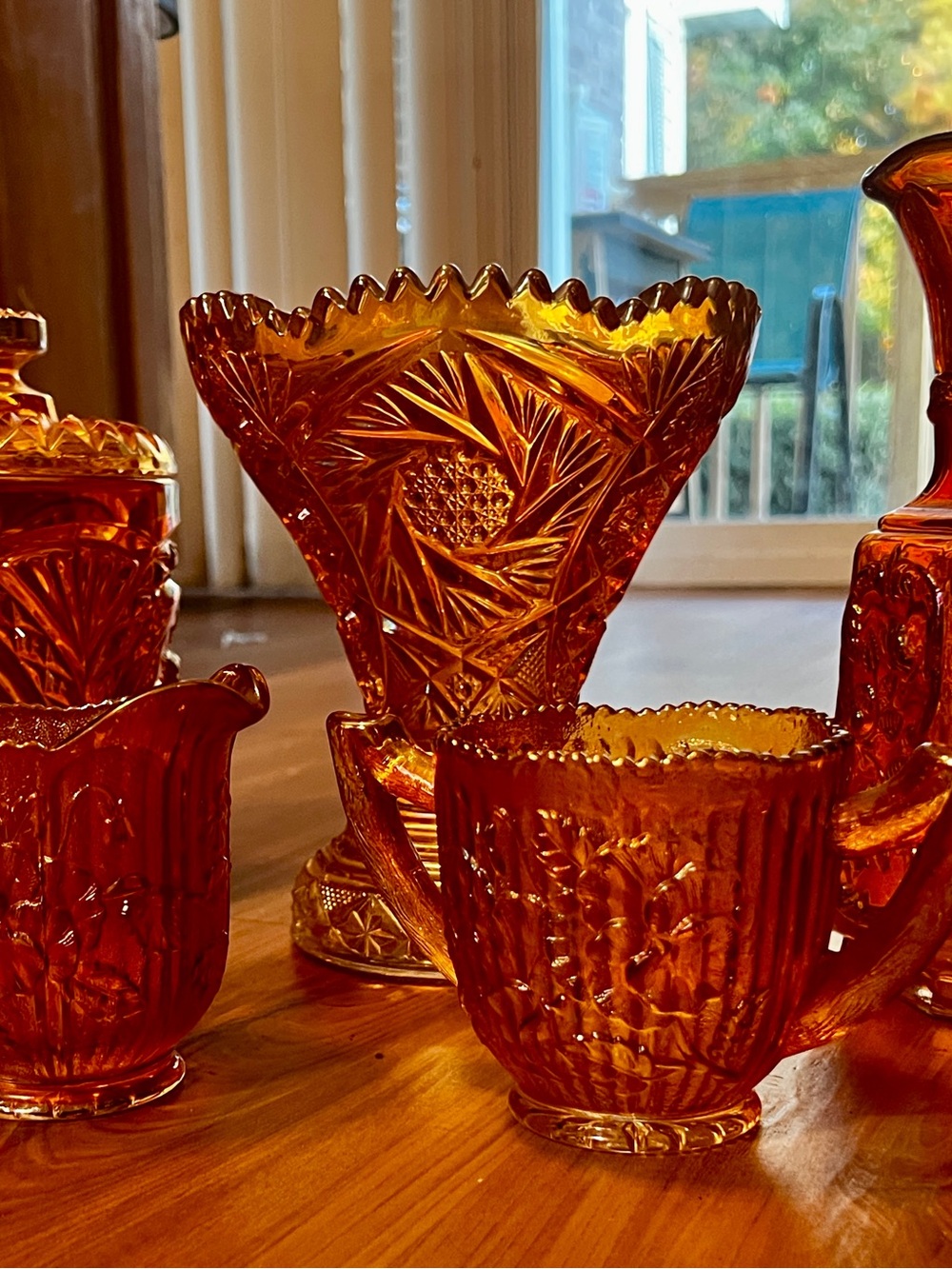 Imperial Glass Carnival Glass Lot of 5 8” Hobster Jar/ Devil Vase/ Pedestal Vase